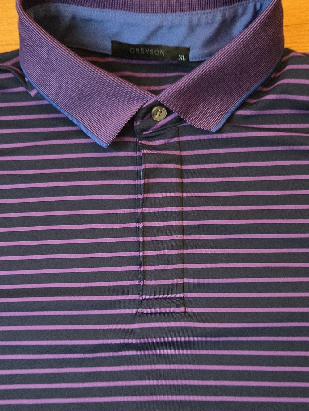 Greyson Performance Striped Golf Polo Shirt Purple Black XL